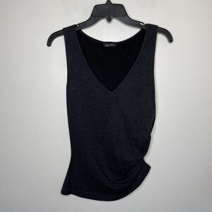 ESCADA Womens Black Metallic V-Neck Sleeveless Tank Top EUC Ruched Stretch 34